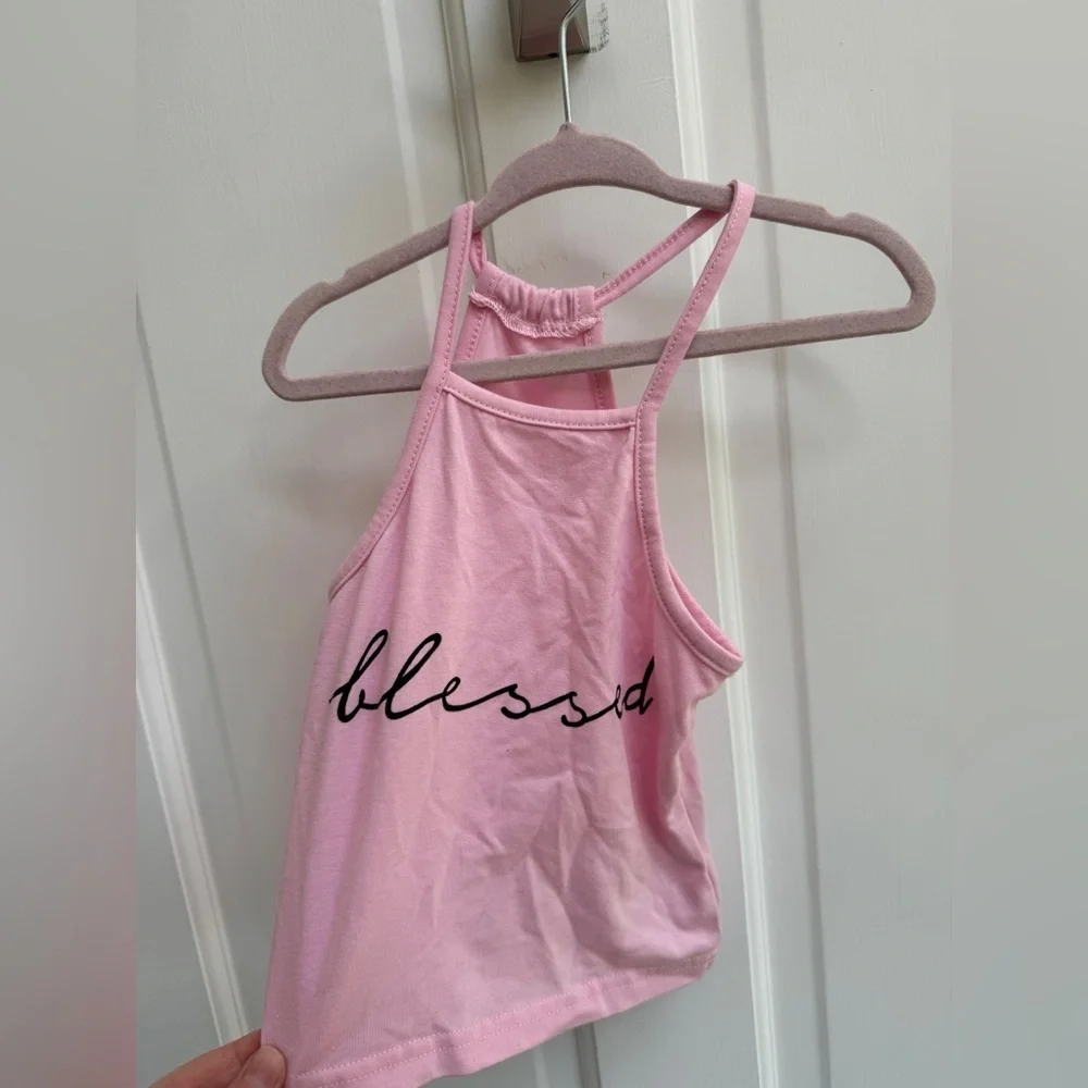 3T Girls Pink & Black Blessed Halter Camisole Top Blouse